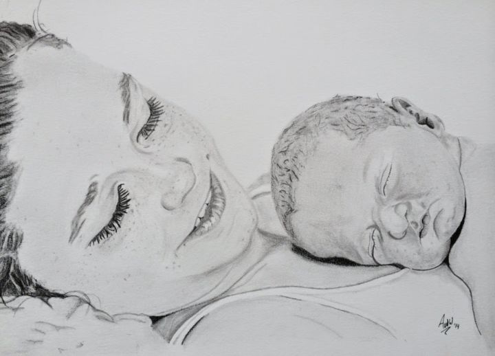 Drawing titled "A sisters love" by Arjanvdw, Original Artwork, Graphite
