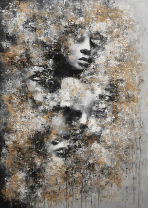 Digitale Kunst getiteld "Angst in Abstractie" door Arjen Roos, Origineel Kunstwerk, Digitale collage