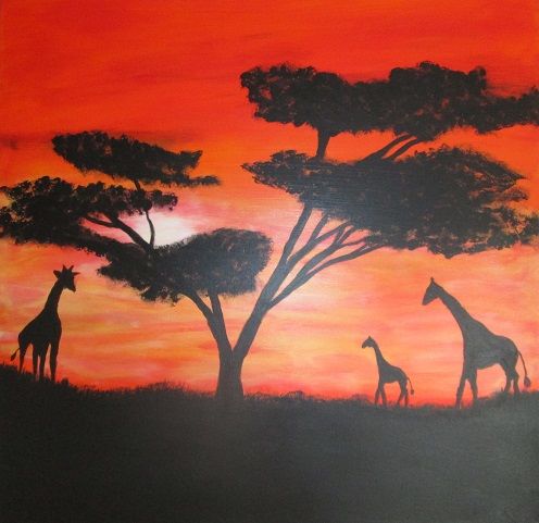 Peinture intitulée "Afrika Giraffen" par Maria Olbrich, Œuvre d'art originale, Acrylique