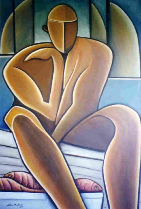 Peinture intitulée "Vendeur de Poissons" par Arlene Magloire, Œuvre d'art originale,