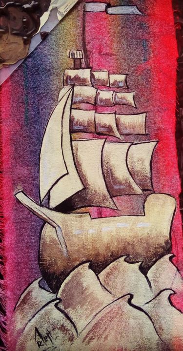 Schilderij getiteld "Barco" door Arlett, Origineel Kunstwerk, Tempera