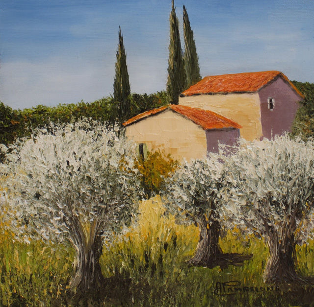 Peinture intitulée "Mas provençal" par Arlette Pampelune, Œuvre d'art originale