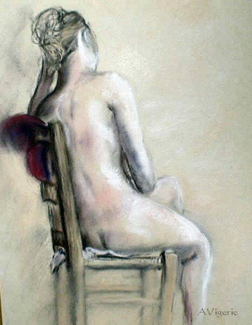 Peinture intitulée "NU d'après modèle" par Arlette Vigerie, Œuvre d'art originale, Pastel
