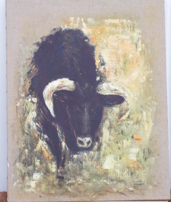 Peinture intitulée "el toro vert" par Arlette Pierre, Œuvre d'art originale