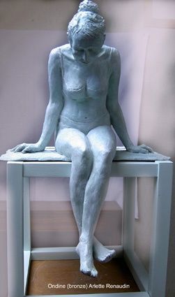 Ondine - Sculpture, 20x45x32 cm ©2012 by Arlette Renaudin -
Figurative Art, Bronze, Nude, patine vert d'eau