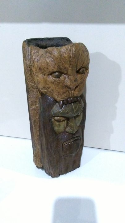 Skulptur mit dem Titel "Mente e cérebro" von Arlindo., Original-Kunstwerk, Holz