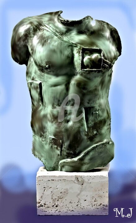 Digital Arts titled "Male bust - Bronze…" by Armajay, Original Artwork, 2D Digital Work