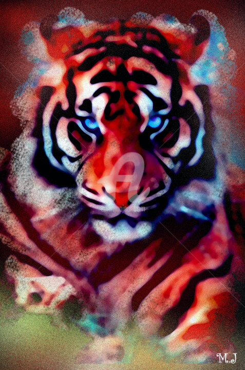 Arts numériques intitulée "Portrait tigre  - P…" par Armajay, Œuvre d'art originale, Peinture numérique