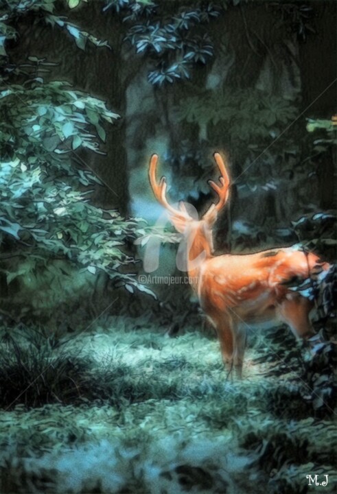 Arts numériques intitulée "A deer in the middl…" par Armajay, Œuvre d'art originale, Peinture numérique
