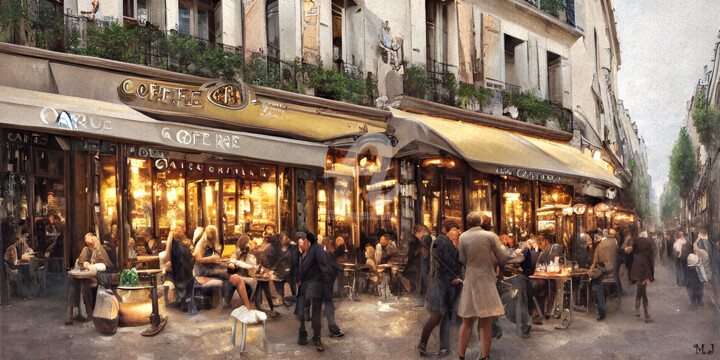 Digital Arts titled "Café Parisien #2, P…" by Armajay, Original Artwork, Digital Painting