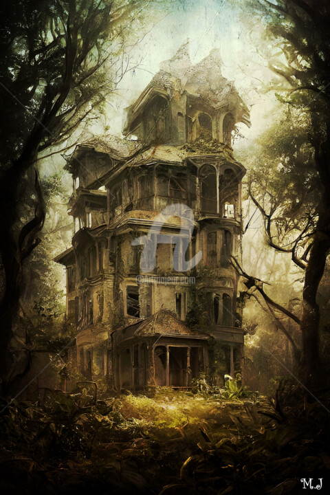 Digital Arts titled "Large spooky house…" by Armajay, Original Artwork, Digital Painting