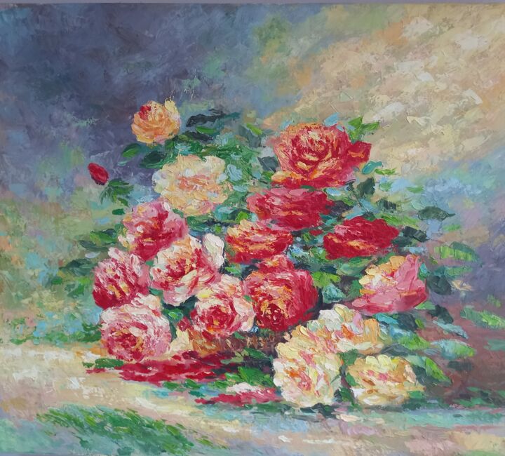 Peinture intitulée "Цветы розы" par Arman Asatryan, Œuvre d'art originale, Huile