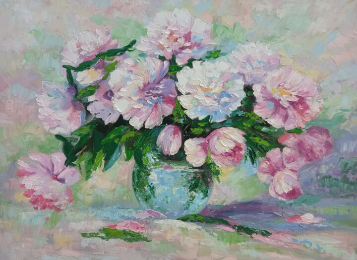 Картина под названием "Цветы пиони" - Arman Asatryan, Подлинное произведение искусства, Масло