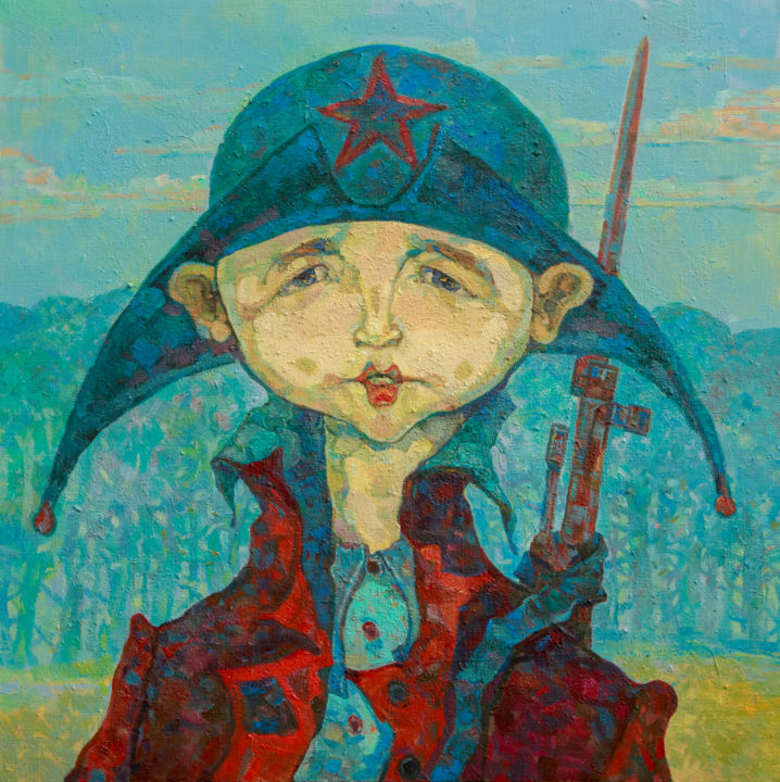 Painting titled "Защитник" by Arman Bai, Original Artwork, Oil Mounted on Wood Stretcher frame