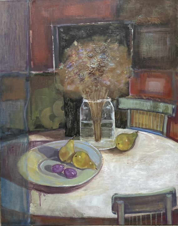 Painting titled "A Domestic Still Li…" by Arman Hayrapetyan, Original Artwork, Oil Mounted on Wood Stretcher frame