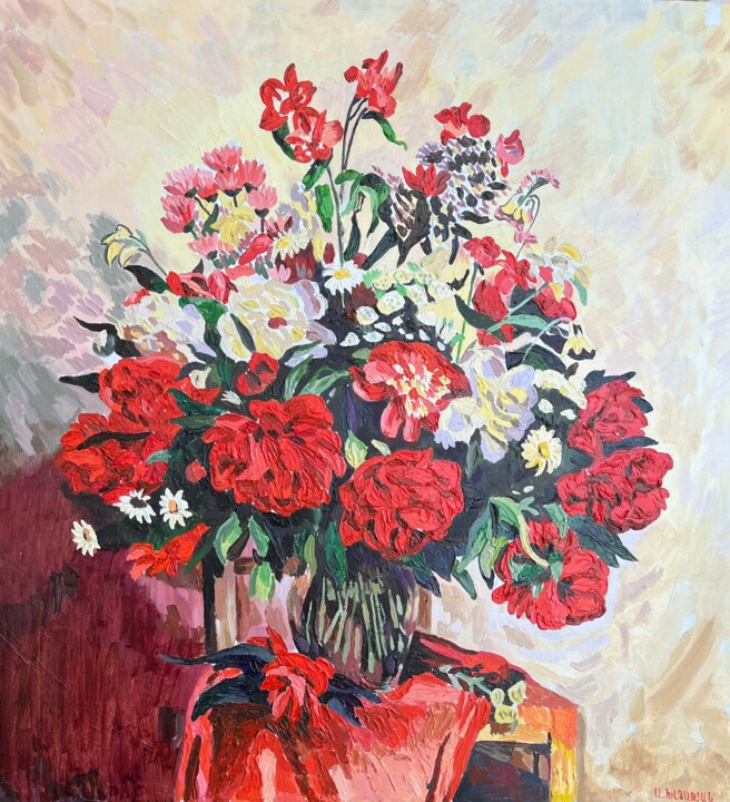 Malerei mit dem Titel "Bouquet of flowers" von Arman Khlghatyan, Original-Kunstwerk, Öl