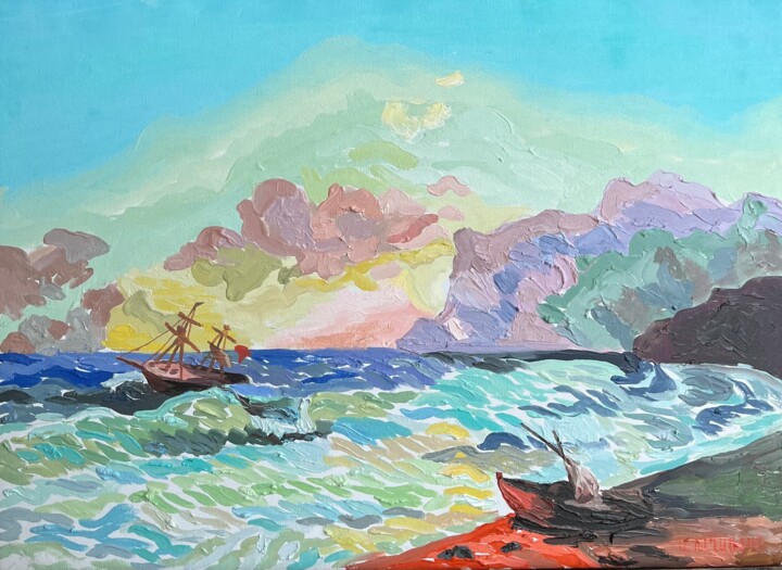 Pintura intitulada "Sunrise." por Arman Khlghatyan, Obras de arte originais, Óleo Montado em Painel de madeira