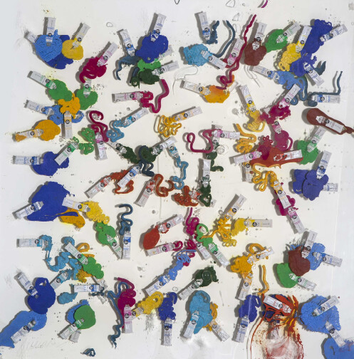 Collages intitulée "Tubes de couleurs S…" par Arman, Œuvre d'art originale