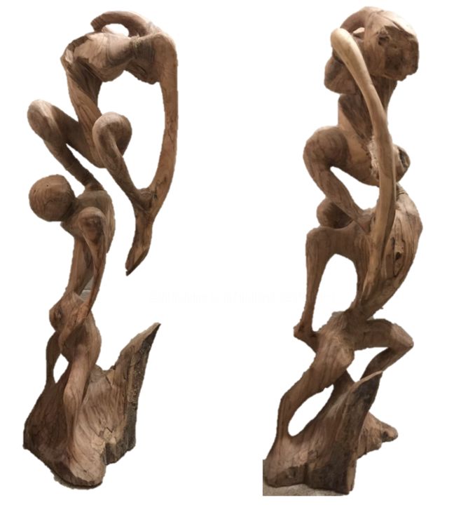 Escultura titulada "l'evasion" por Armand Kebfoube, Obra de arte original, Madera