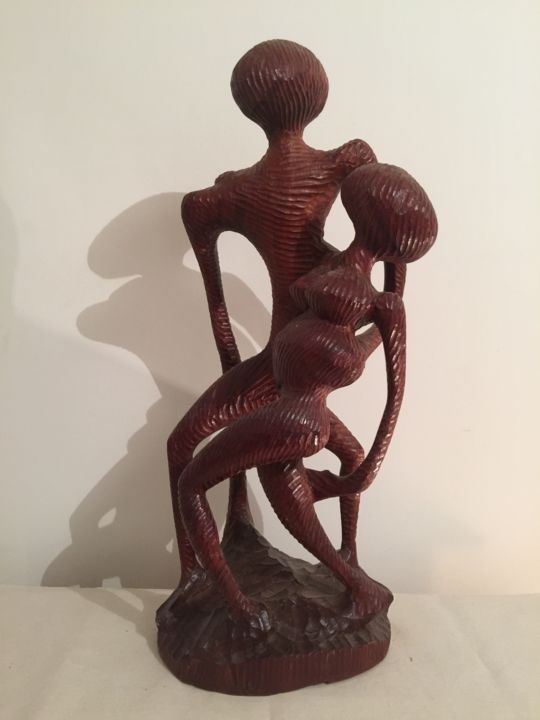 Sculpture titled "Sécurité" by Armand Kebfoube, Original Artwork, Wood