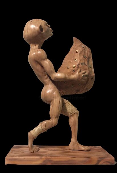Sculpture titled "Le roi" by Armand Kebfoube, Original Artwork, Wood