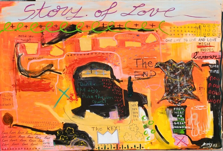 Painting titled "Story of lovee" by Armand Landh (armiyfineart), Original Artwork, Acrylic Mounted on Wood Stretcher frame
