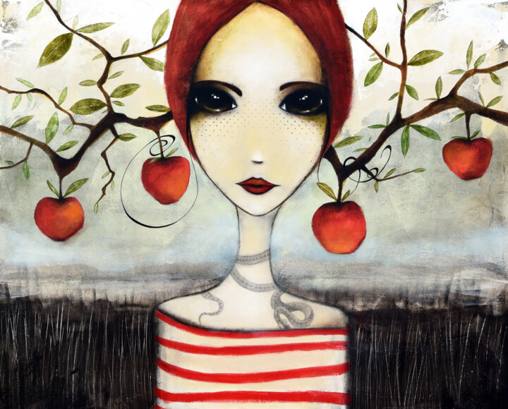Painting titled "Pomme, pomme, pomme…" by Armandine Js, Original Artwork, Acrylic