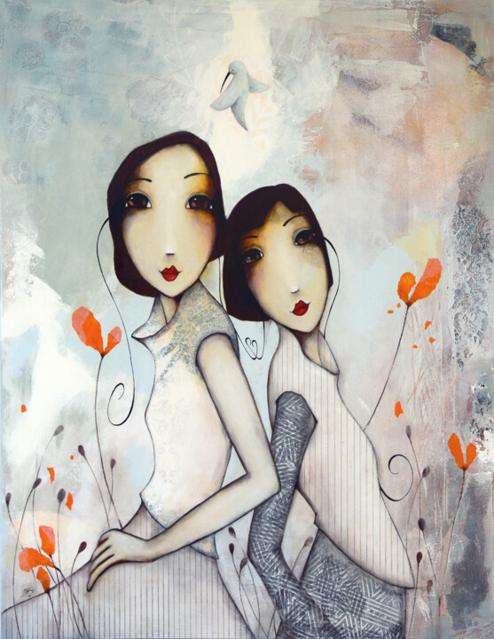 Malerei mit dem Titel "Le trio enchanté" von Armandine Js, Original-Kunstwerk, Acryl