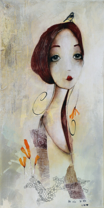 Painting titled "La mésange" by Armandine Js, Original Artwork, Acrylic