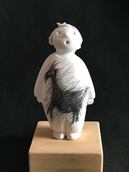 Sculpture intitulée "Matilda e la capret…" par Armando D'Andrea, Œuvre d'art originale, Plâtre