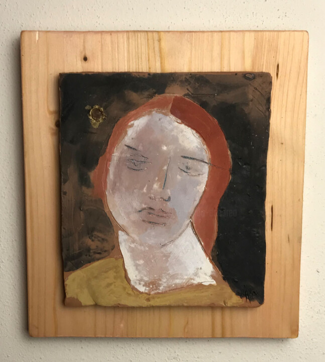 Sculpture titled "Ritratto di donna" by Armando D'Andrea, Original Artwork, Clay Mounted on Wood Panel