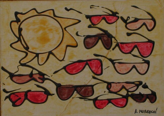 「SUNGLASSES」というタイトルの絵画 Armando Moreschiによって, オリジナルのアートワーク, オイル
