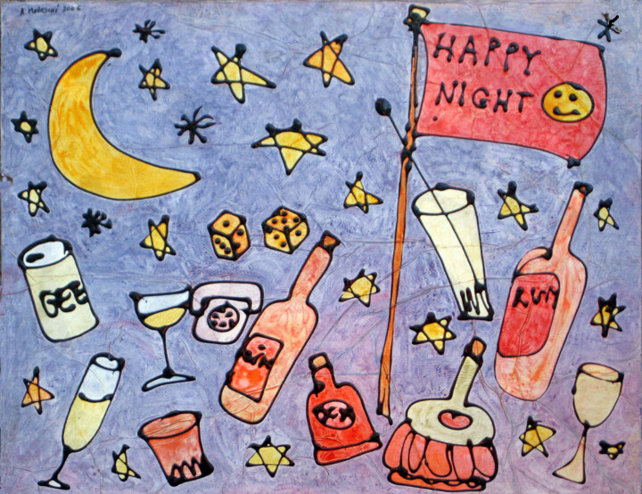 Painting titled "HAPPY NIGHT" by Armando Moreschi, Original Artwork, Oil