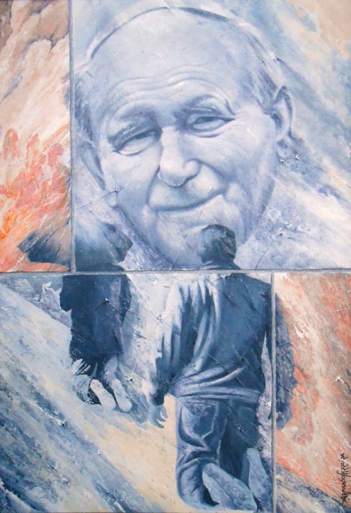 Pittura intitolato "Joao Paulo II e os…" da Armando Ferreira, Opera d'arte originale, Acrilico