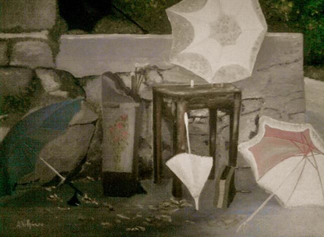 Peinture intitulée "ombrelli" par Armand, Œuvre d'art originale