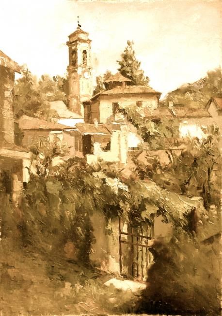 Painting titled "il campanile" by Armand, Original Artwork