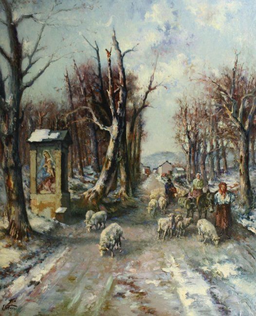 Painting titled "il sntiero innevato" by Armand, Original Artwork