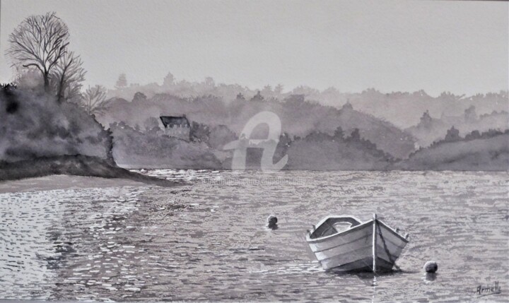 Peinture intitulée "Doris en Rance" par Armelle Cailly, Œuvre d'art originale, Aquarelle Monté sur Carton