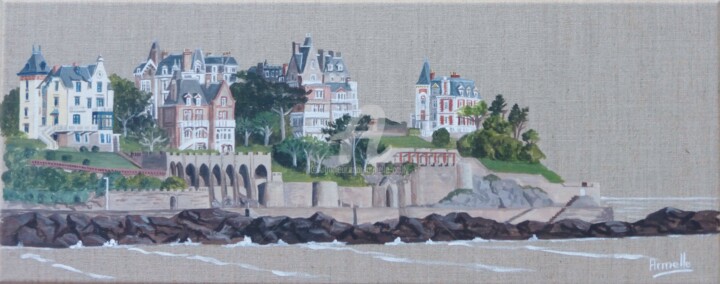 Painting titled "Villas à Dinard" by Armelle Cailly, Original Artwork, Acrylic Mounted on Wood Stretcher frame