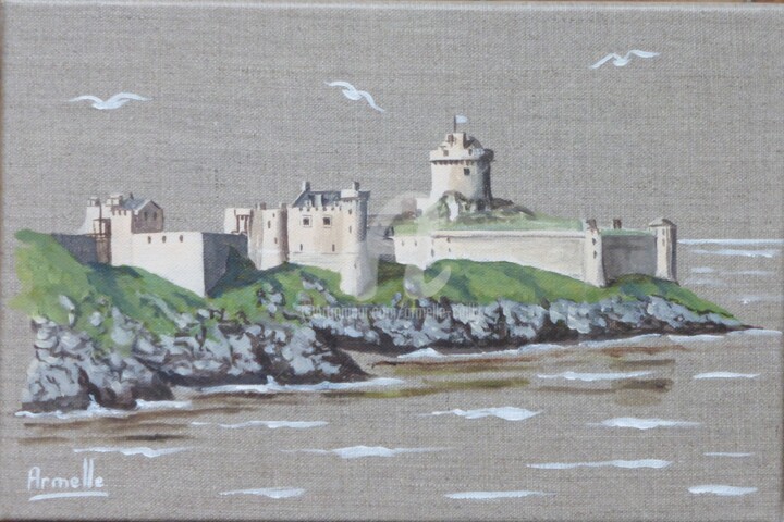 Painting titled "Fort La Latte 1" by Armelle Cailly, Original Artwork, Acrylic Mounted on Wood Stretcher frame