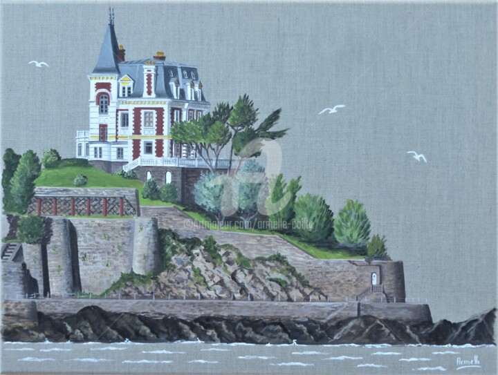 Painting titled "Dinard Les Roches B…" by Armelle Cailly, Original Artwork, Acrylic Mounted on Wood Stretcher frame