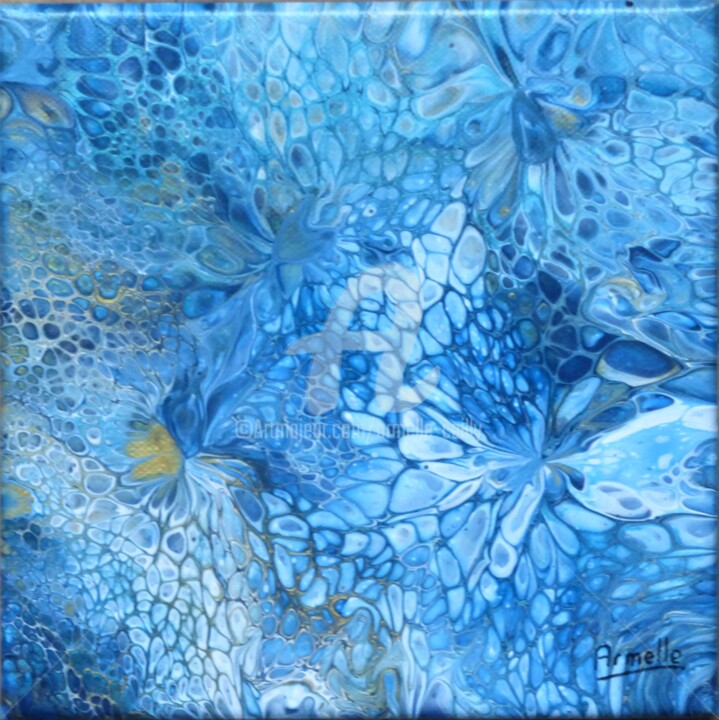 Malarstwo zatytułowany „fleurs bleues” autorstwa Armelle Cailly, Oryginalna praca, Akryl Zamontowany na Drewniana rama noszy