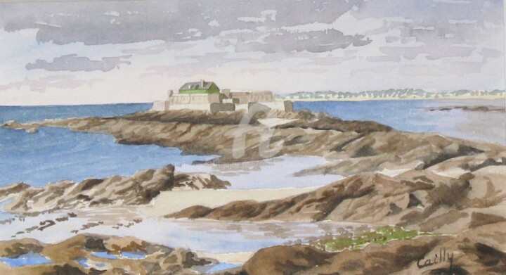 Painting titled "Fort National 2" by Armelle Cailly, Original Artwork, Watercolor Mounted on Cardboard