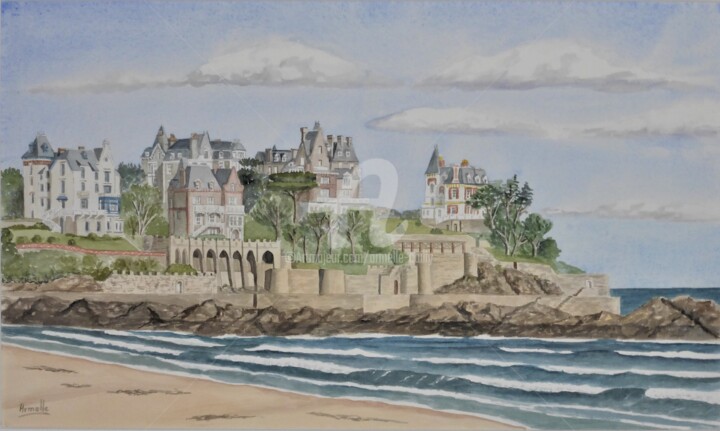 Ζωγραφική με τίτλο "Villas à Dinard 2" από Armelle Cailly, Αυθεντικά έργα τέχνης, Ακουαρέλα Τοποθετήθηκε στο Χαρτόνι