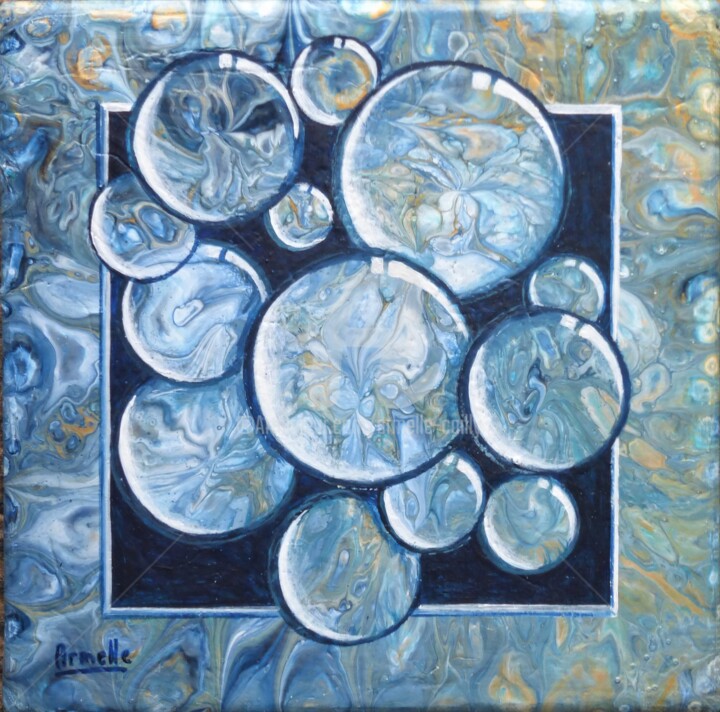 Painting titled "Bulles 3" by Armelle Cailly, Original Artwork, Acrylic Mounted on Wood Stretcher frame
