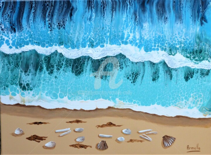 Painting titled "plage 30x40" by Armelle Cailly, Original Artwork, Acrylic Mounted on Wood Stretcher frame