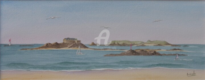 Painting titled "Dinard Harbour et C…" by Armelle Cailly, Original Artwork, Watercolor Mounted on Cardboard