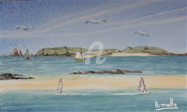 Peinture intitulée "Ile de Cézembre à D…" par Armelle Cailly, Œuvre d'art originale, Aquarelle Monté sur Carton