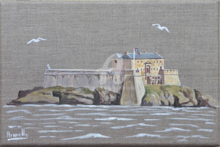 Painting titled "Le fort du Petit Bé" by Armelle Cailly, Original Artwork, Acrylic Mounted on Wood Stretcher frame