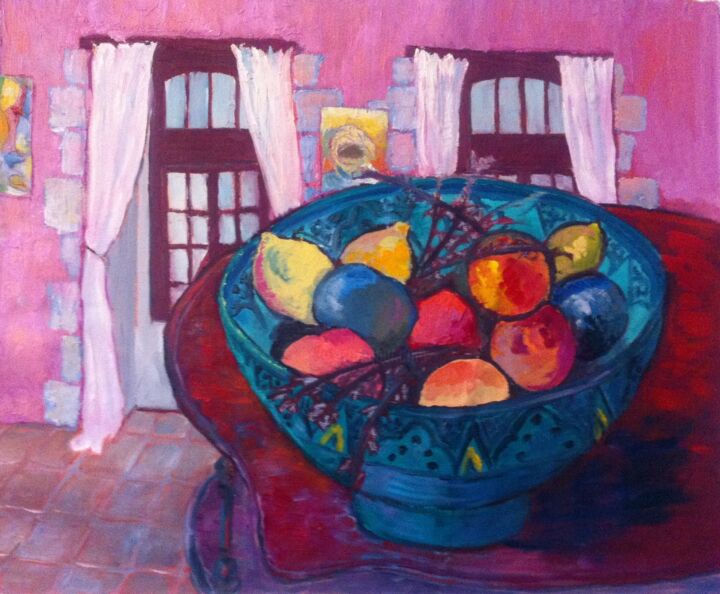 Peinture intitulée "Vasque de fruits" par Armelle De Ségogne, Œuvre d'art originale, Huile